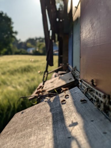 Bienen vor dem Flugloch in Mannheim Bienen vor dem Flugloch